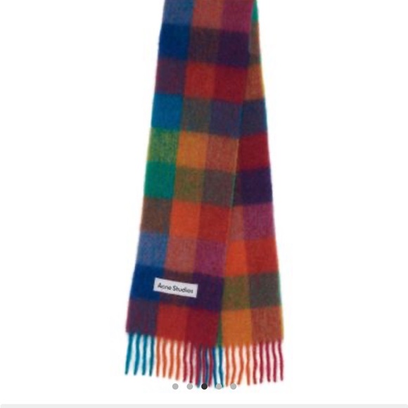 ACNE STUDIOS Vally scarf with fringes fuchsia pink/yellow/blue - Picture 6 of 8